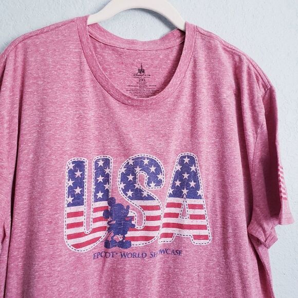 Disney Red Heathered Epcot World Showcase USA Flag Tee - Picture 2 of 5